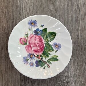 Charming Floral Porcelain Plate with Pink and Blue Design